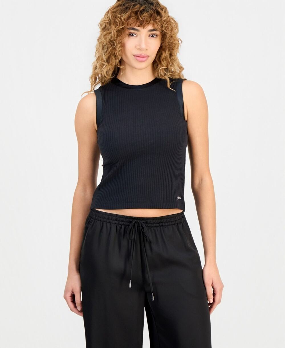 GUESS Women's Charline Sleeveless Ribbed-Knit Top Black Size M 2869